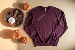 Maroon sweatshirt with pumpkins mockup Product Image 1