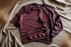 Burgundy sweatshirts on fabric mockup Product Image 1