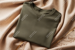 Olive green sweatshirt on blanket mockup Product Image 1