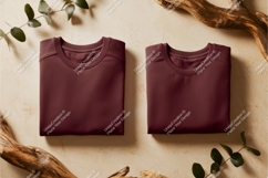 Two maroon long sleeve shirts mockup Product Image 1