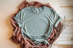 Sage green tshirt with sweater mockup Product Image 1