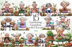 Gardening Grandma with Flowers Clipart Product Image 1