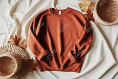 Orange sweatshirt on fabric mockup Product Image 1