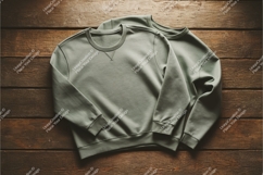 Two green sweatshirts on wood mockup Product Image 1
