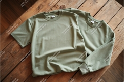 Two green shirts on wood mockup Product Image 1