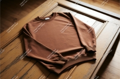 Brown sweatshirt on wood mockup Product Image 1