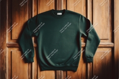 Green sweatshirt on wood mockup Product Image 1