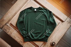 Green sweatshirt on wood mockup Product Image 1