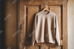 Beige sweatshirt on hanger mockup Product Image 1