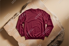 Maroon sweatshirt on stone surface mockup Product Image 1