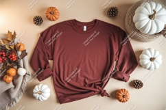 Maroon sweatshirt with pumpkins mockup Product Image 1