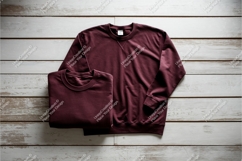 Two red sweatshirts on wood mockup Product Image 1