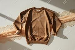 Brown sweatshirt with lace detail mockup Product Image 1