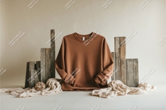Brown sweatshirt with wood mockup Product Image 1
