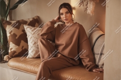 Woman in brown sweatshirt mockup Product Image 1