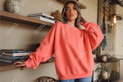 Woman poses in sweatshirt mockup Product Image 1
