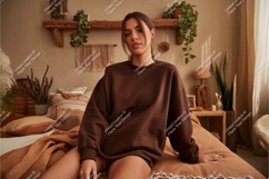 Woman in brown sweatshirt mockup Product Image 1