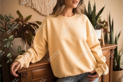 Woman in yellow sweatshirt mockup Product Image 1
