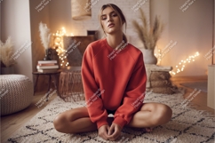 Woman in red sweatshirt mockup Product Image 1