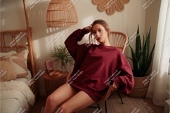 Woman in sweatshirt sitting mockup Product Image 1
