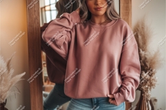 Woman in pink sweatshirt mockup Product Image 1
