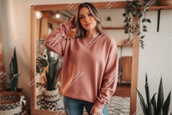 Woman in pink sweatshirt mockup Product Image 1