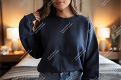 Woman in a blue sweatshirt mockup Product Image 1
