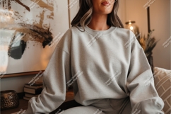 Woman in gray sweatshirt mockup Product Image 1