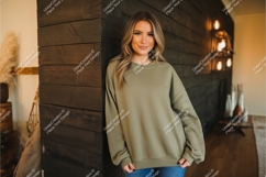 Woman in olive sweatshirt mockup Product Image 1
