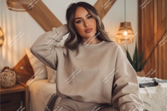 Woman in a sweatshirt sitting mockup Product Image 1