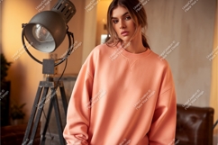 Woman wearing a sweatshirt mockup Product Image 1