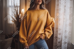Woman in a yellow sweatshirt mockup Product Image 1