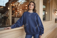 Woman in navy sweatshirt mockup Product Image 1