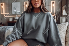 Woman in a gray sweatshirt mockup Product Image 1
