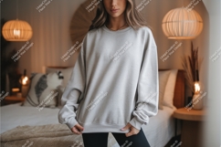 Woman in gray sweatshirt mockup Product Image 1