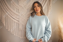 Woman in blue sweatshirt posing mockup Product Image 1