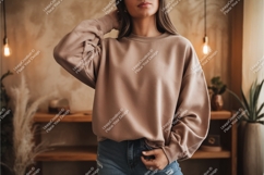 Woman in a brown sweatshirt mockup Product Image 1