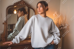 Woman in sweatshirt near mirror mockup Product Image 1