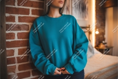 Woman in blue sweatshirt mockup Product Image 1