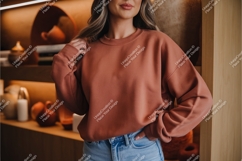 Woman in sweatshirt posing indoors mockup Product Image 1