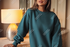 Woman in sweatshirt posing indoors mockup Product Image 1