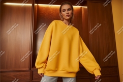 Woman in yellow sweatshirt mockup Product Image 1