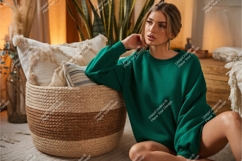 Woman in green sweatshirt mockup Product Image 1
