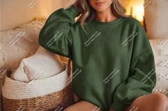Woman in green sweatshirt mockup Product Image 1
