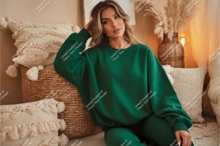 Woman in green sweatshirt mockup Product Image 1