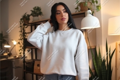 Woman wearing gray sweatshirt mockup Product Image 1