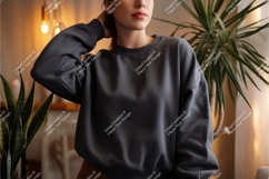 Woman in gray sweatshirt mockup Product Image 1