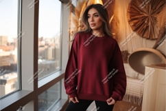 Woman in a red sweatshirt mockup Product Image 1