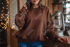 Woman in brown sweatshirt mockup Product Image 1