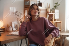 Woman in pink sweatshirt mockup Product Image 1